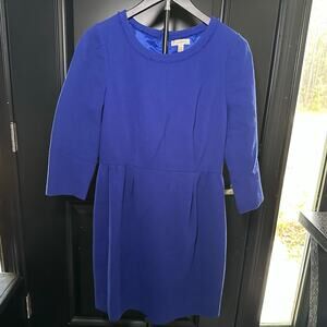 J.Crew Royal Blue Wool Dress Size 4 Fringe Neckline Pleated Detail Back Zip